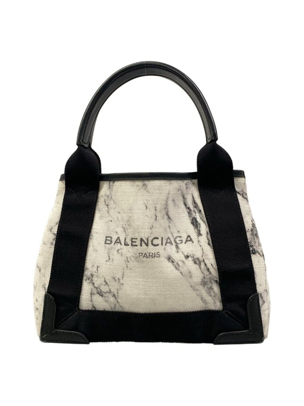 Balenciaga Tote Bag Navy Cabas XS White Black Leather